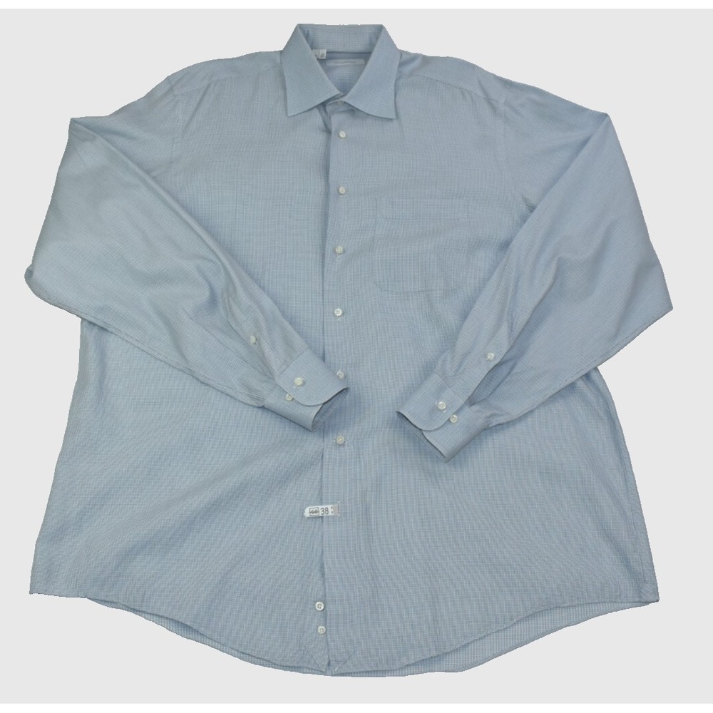 Ermenegildo Zegna Dress Men's Shirt Size 16.5 42 XXL Blue Square Woven Button Up